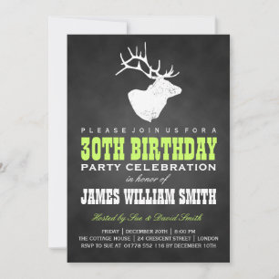 Chalkboard 30th Birthday Party Deer Black Green Invitation