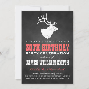 Chalkboard 30th Birthday Party Deer Black Red Invitation