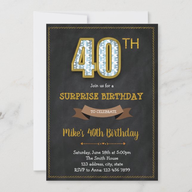 Chalkboard 40th birthday invitation (Front)
