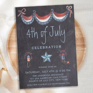 Chalkboard 4th of July Vintage Patriotic Party  Invitation