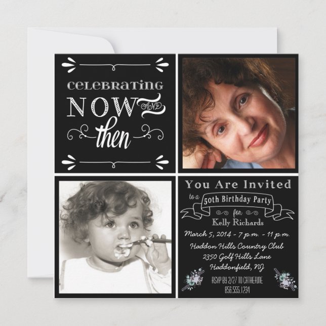 Chalkboard 50th Birthday Square Photo Invitation (Front)