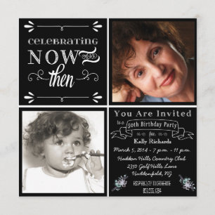 Chalkboard 50th Birthday Square Photo Invitation