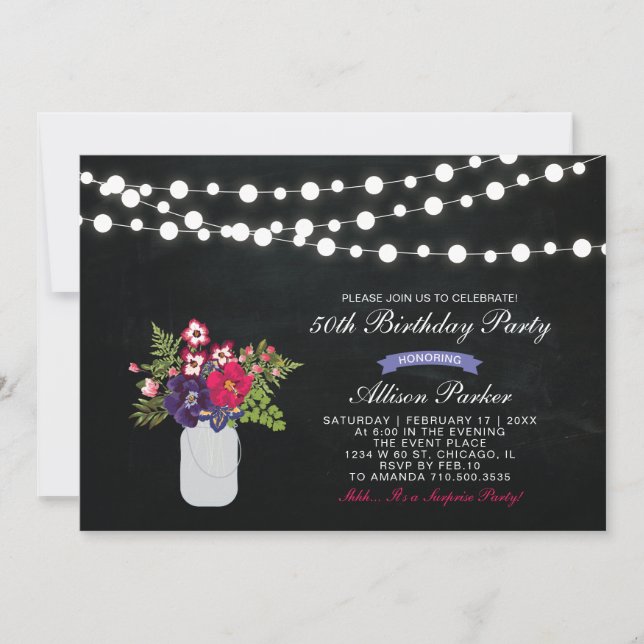 Chalkboard 50th Surprise Birthday Party Invitation (Front)