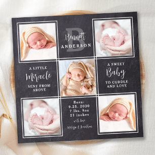 Chalkboard 5 Photo Collage New Baby Stats Birth Announcement