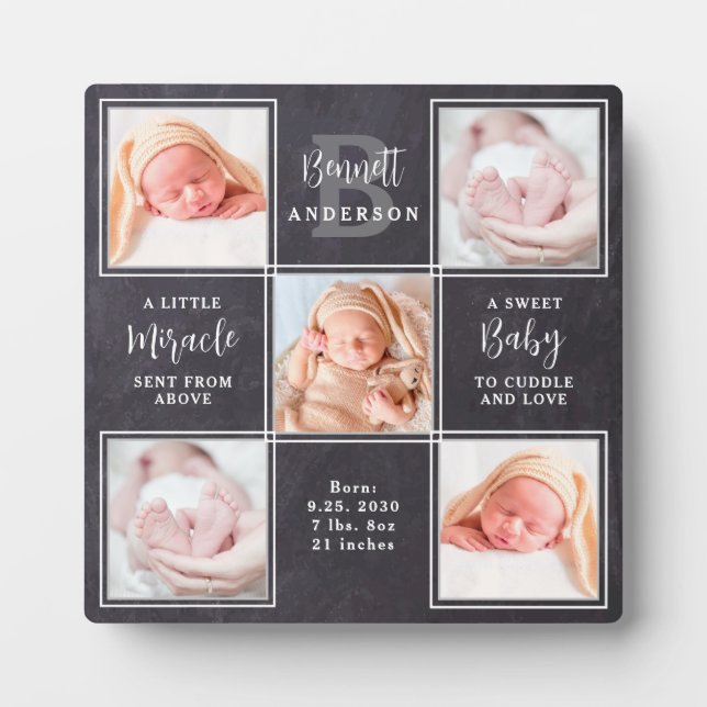 Chalkboard 5 Photo Collage Personalised New Baby  Plaque (Front)