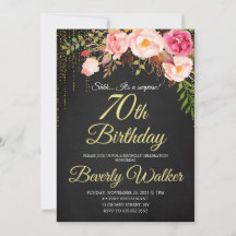 Chalkboard 70th Surprise Floral Women Birthday