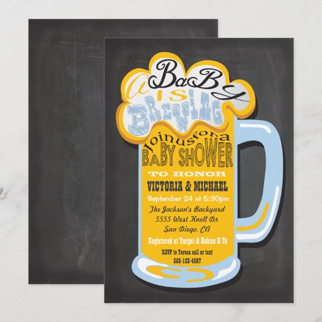 Chalkboard A Baby is Brewing Baby Shower Invites (Front/Back)