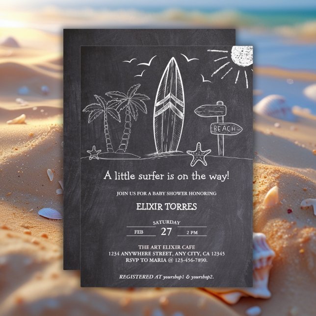 Chalkboard A Little Surfer Baby Shower Invitation (Creator Uploaded)