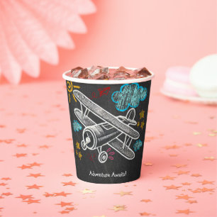 Chalkboard Adventure Awaits Aeroplane Baby Shower Paper Cups