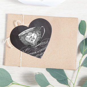 Chalkboard Alice in Wonderland tea party teacup Heart Sticker