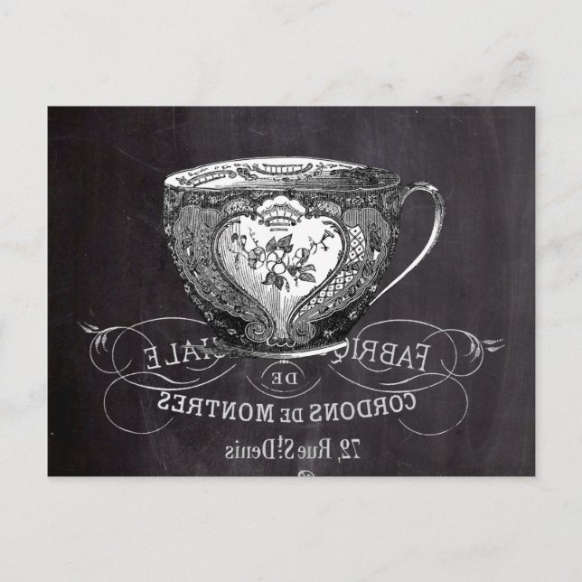 Chalkboard Alice in Wonderland tea party teacup Invitation Postcard (Front)