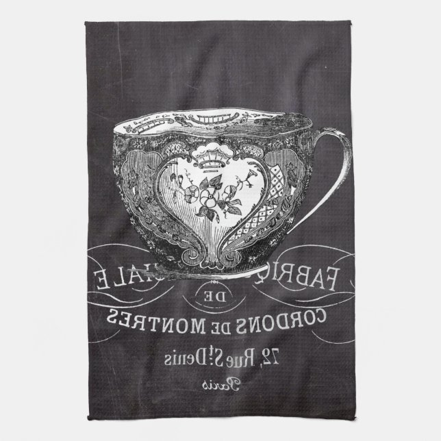 Chalkboard Alice in Wonderland tea party teacup Tea Towel (Vertical)