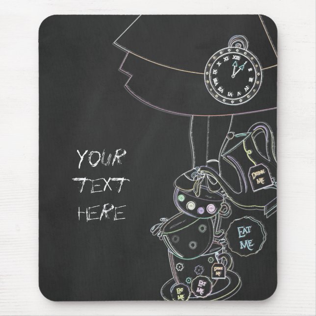 Chalkboard Alice in Wonderland Teacups Chalk Mouse Mat (Front)