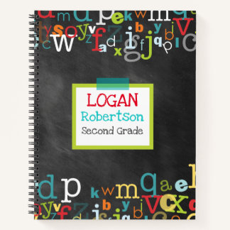 Chalkboard Alphabet Boy's Personalised Spiral Notebook