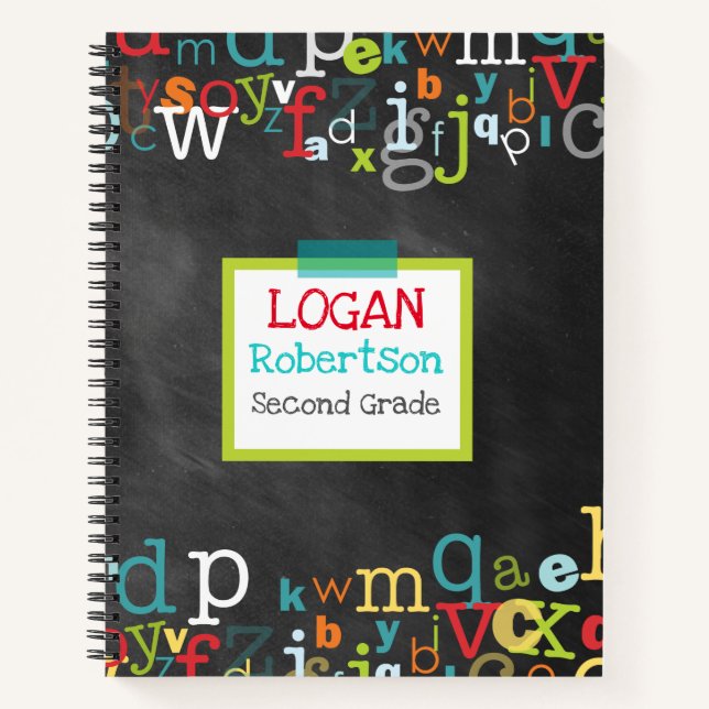 Chalkboard Alphabet Boy's Personalised Spiral Notebook (Front)