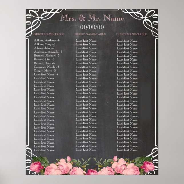 Chalkboard Alphabetical seating chart (Front)