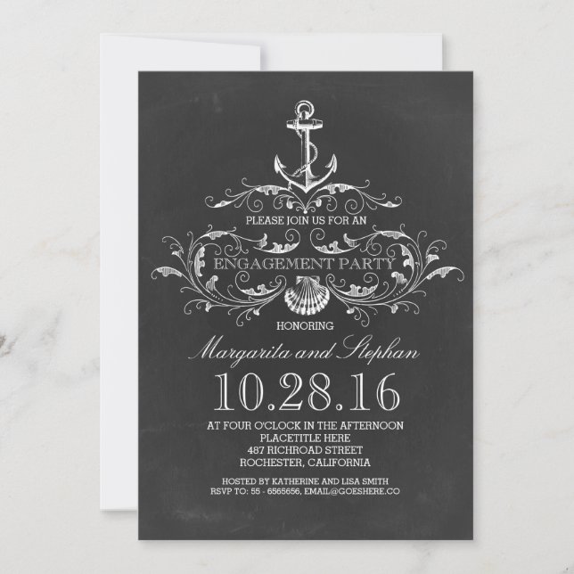 chalkboard anchor nautical engagement party invitation (Front)