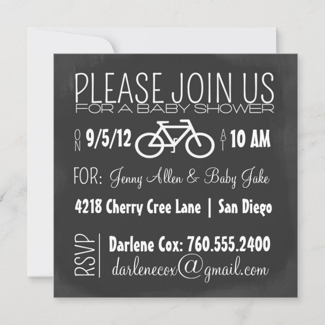 chalkboard and bicycle boy's baby shower invite (Front)