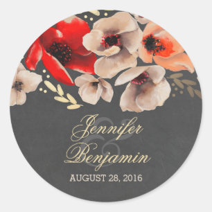 chalkboard and gold floral wedding classic round sticker