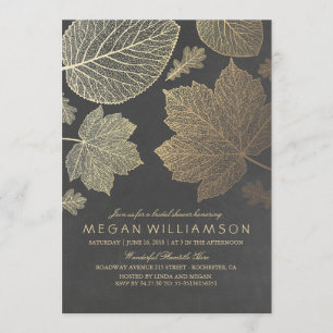 Chalkboard and Gold Leaves Fall Bridal Shower Invitation