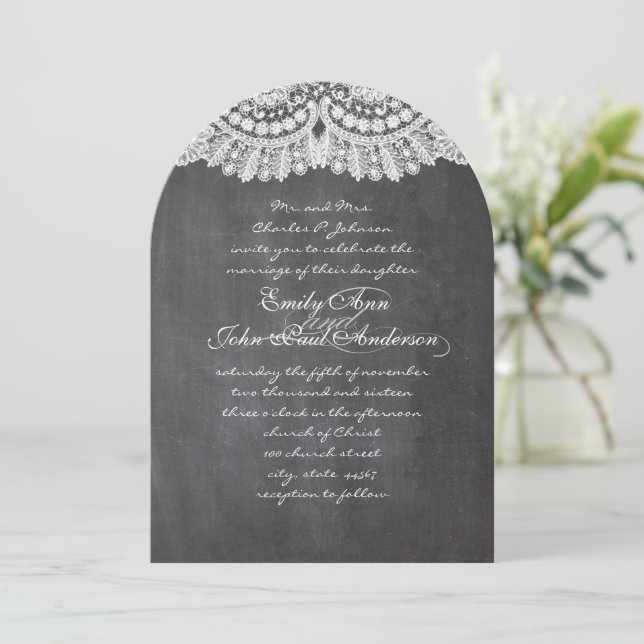 Chalkboard and Lace Elegant Wedding Invitations (Standing Front)
