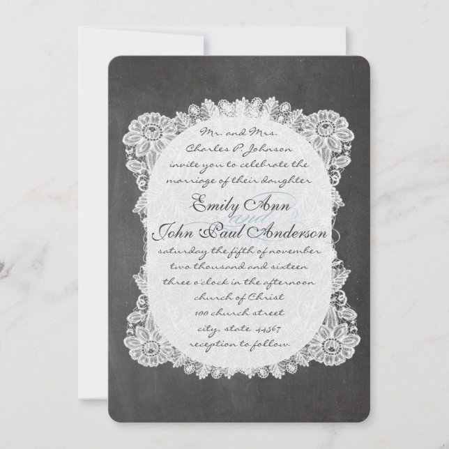 Chalkboard and Lace Elegant Wedding Invitations (Front)