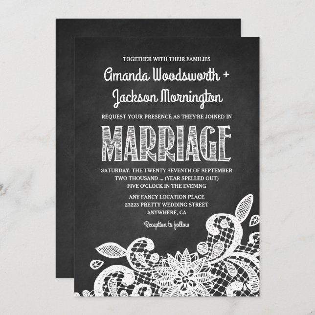 Chalkboard and Lace Rustic Wedding Invitations (Front/Back)