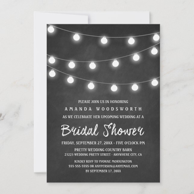 Chalkboard and Lights Bridal Shower Invitations (Front)