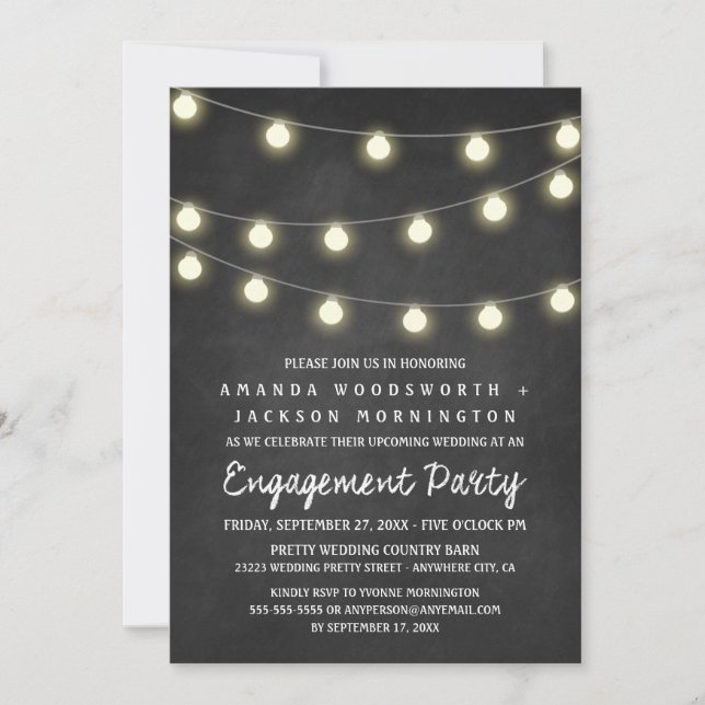 Chalkboard and Lights Engagement Party Invitations (Front)