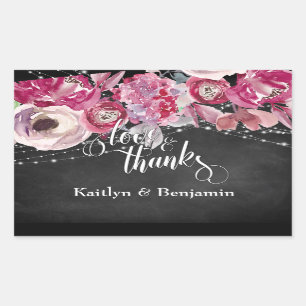 Chalkboard and Lights, Pink Flowers Love & Thanks Rectangular Sticker