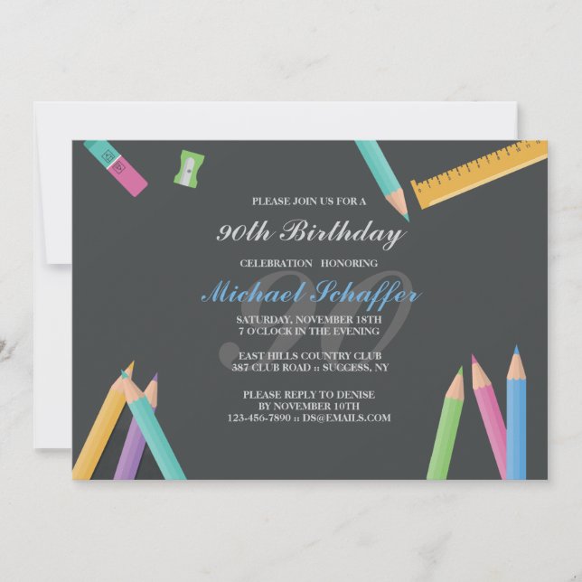 Chalkboard and Pencils Invitation (Front)