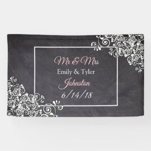 Chalkboard and Pink Heart Wedding Banner