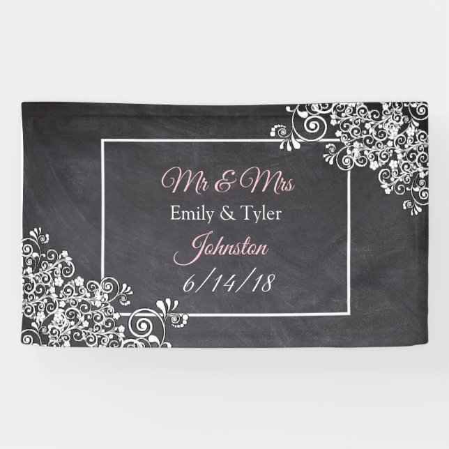 Chalkboard and Pink Heart Wedding Banner (Horizontal)