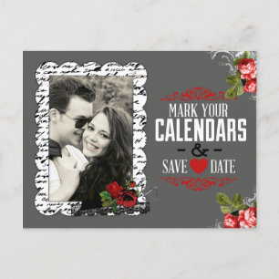 Chalkboard and Roses Photo Save the Date Announcement Postcard