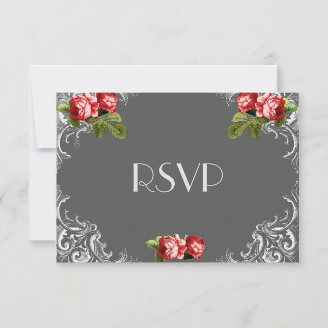 Chalkboard and Roses Wedding RSVP (Front)