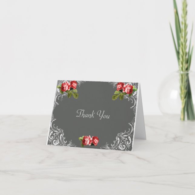 Chalkboard and Roses Wedding Thank You Card (Front)