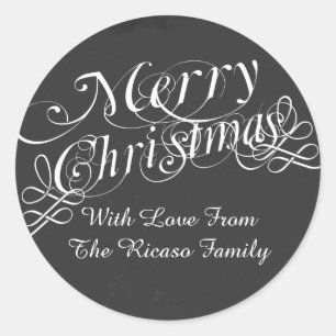 Chalkboard And Scroll Font Merry Christmas Custom Classic Round Sticker