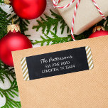 Chalkboard and Stripes Monogram Return Address<br><div class="desc">Custom Christmas return address labels with a faux chalkboard background and gold striped border. Personalise it with your monogram initial, family name and return address. Use the design tools to edit the text fonts and colours or add your own photos to create unique one of a kind holiday return address...</div>
