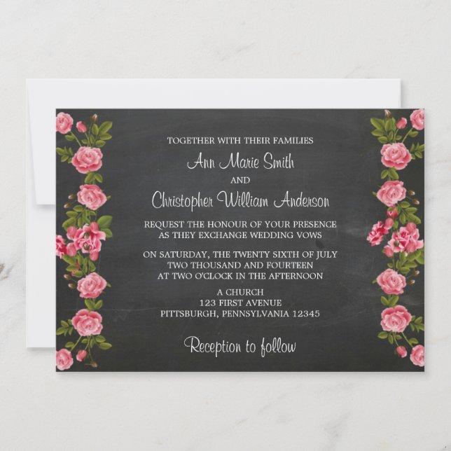 Chalkboard and Vintage Flower Wedding Invitation (Front)