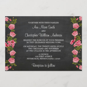 Chalkboard and Vintage Flower Wedding Invitation