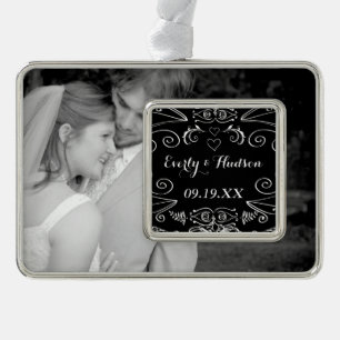 Chalkboard Anniversary Wedding Sweetheart Photos Silver Plated Framed Ornament