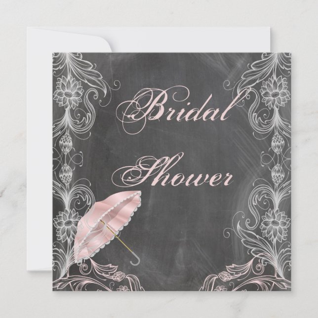 Chalkboard Antique Pink Floral Bridal Shower Invitation (Front)