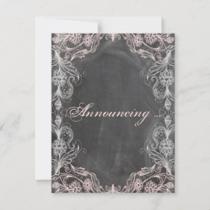 Chalkboard Antique Pink Floral Engagement Announcement