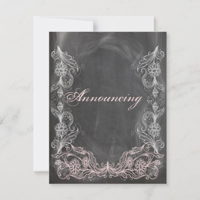 Chalkboard Antique Pink Floral Marriage Announceme Invitation (Front)