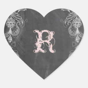 Chalkboard Antique Pink Floral Monogram Seal