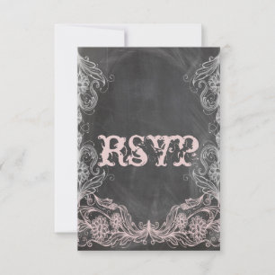 Chalkboard Antique Pink Floral RSVP Wedding Card