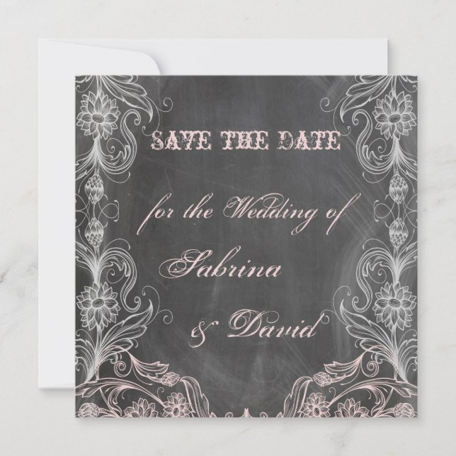 Chalkboard Antique Pink Floral Save the Date (Front)