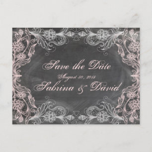 Chalkboard Antique Pink Floral Save the Date Post Announcement Postcard