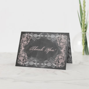 Chalkboard Antique Pink Floral Thank You Card
