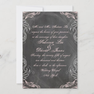 Chalkboard Antique Pink Floral Wedding Invitation